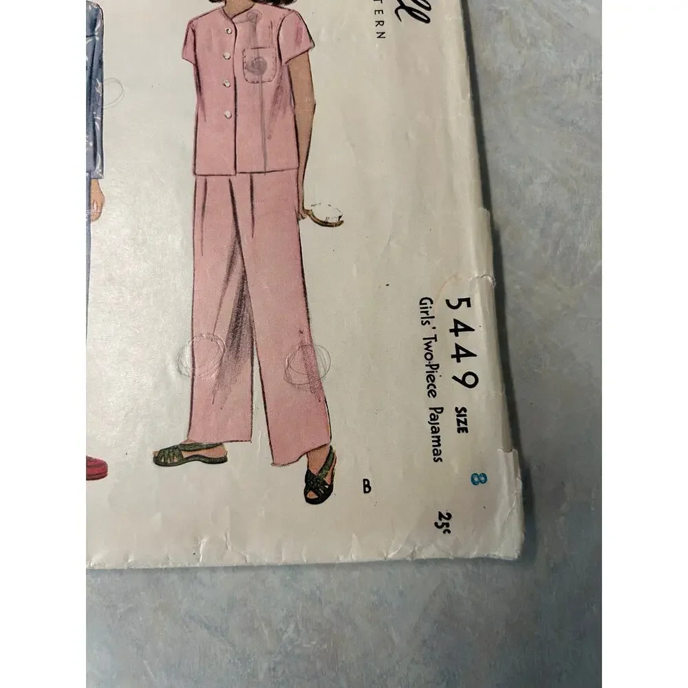 Vintage 1940's‎ McCall Pattern #5449 Girls Two Piece Pajamas Size 8